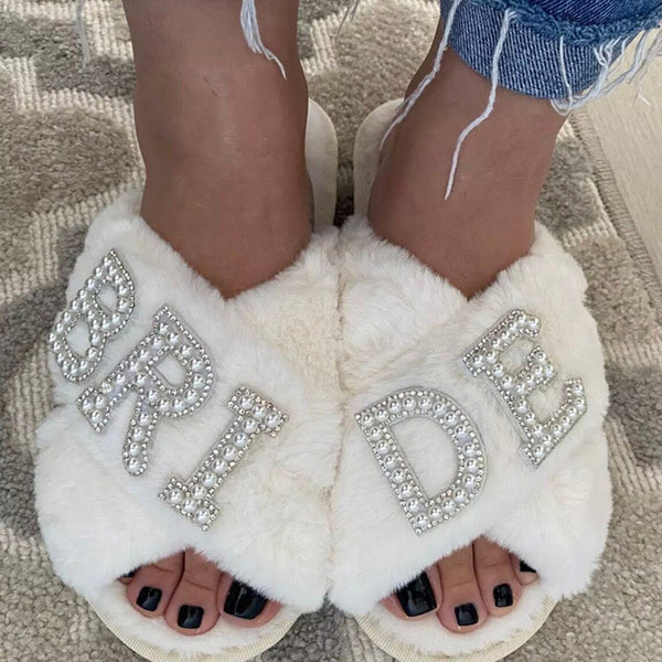 Cross Belt Woolen Slipper Winter Indoor Warm