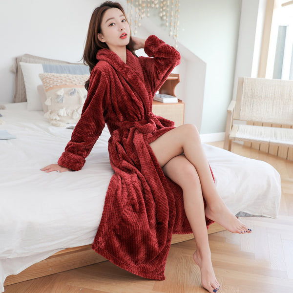Flannel Nightgown Pineapple Plaid Thickened Long Section Sexy Pajamas Couple Bathrobe Coral Velvet