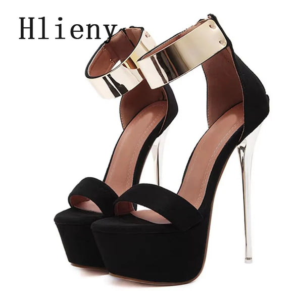 Hlieny Summer Fashion Ankle Strap Sandals Sexy Open Toe Platform Thin High Heels Party Club Stripper Shoes Women Wedding Pumps
