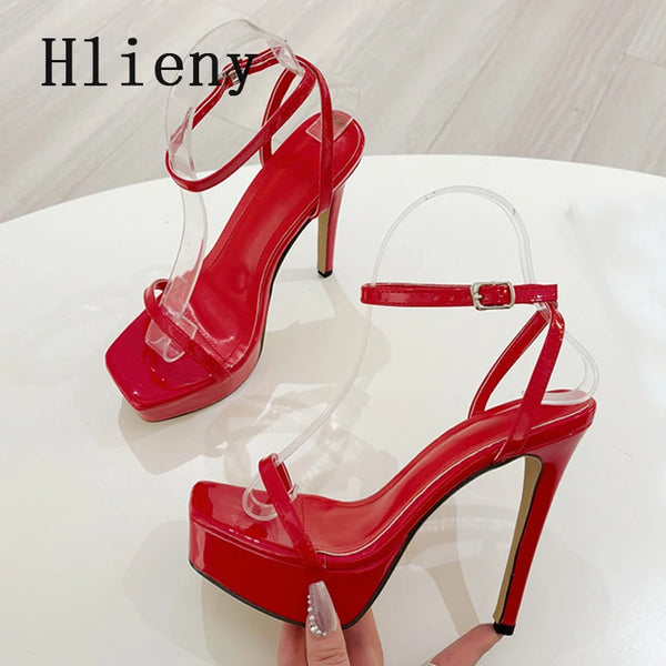 Hlieny Sexy Square Toe Platform Women's Sandals Thin High Heels Party Banquet Fashion Buckle Strap Party Dress Shoes Pumps