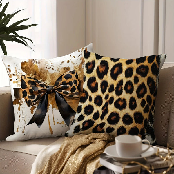 Leopard print bow decorative pillowcase pillowcase ultra-soft polyester material living room sofa back car pillowcase decoration