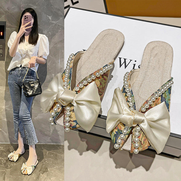 Women's Fashion Package Head Flat Bow Tie Floral Slippers
