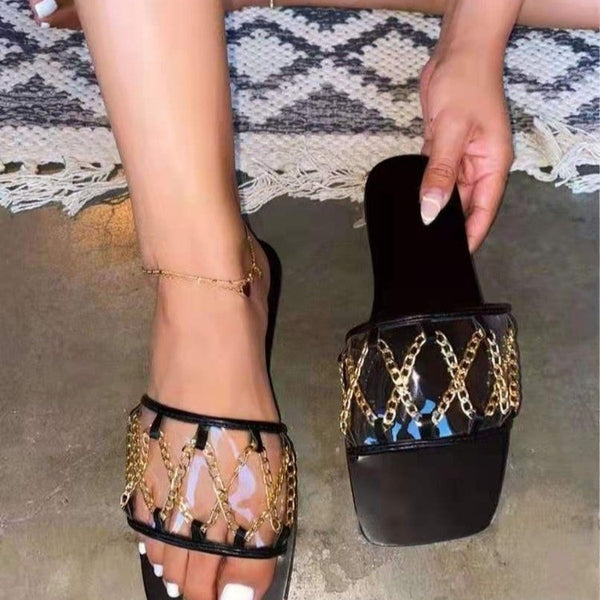 Fashion Casual One-word Chain Slippers